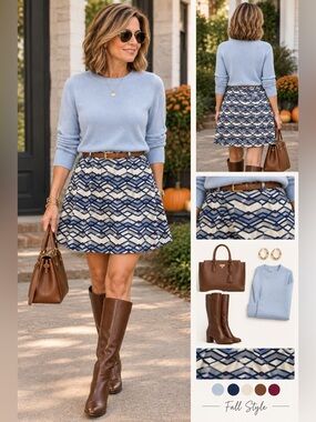 Francesca's Collections Geometric Chevron A-Line Pleated Skirt Size L